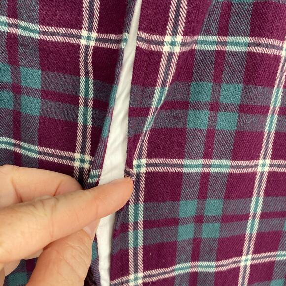 Duluth Top Women’s Large Plaid Flannel  Green & Purple Fall Outdoor Hiking Chore - Picture 3 of 8